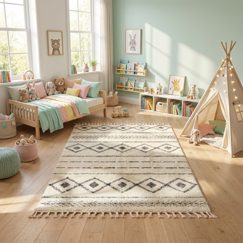 Moroccan Berber Rug – Ivory Flatweave Diamond Wool Area Rug