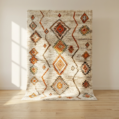 Handmade Boujaad Rug - Plush Natural Wool - Tribal Boho Living Room Decor