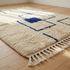 Modern Beni Ourain Rug - Plush Natural Wool - Geometric Blue Minimalist Decor