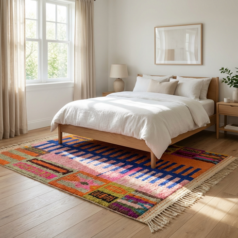 Vibrant Colorful Boujaad Rug - Bohemian Geometric Living Room Decor