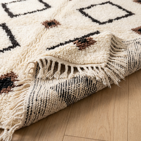 Authentic Beni Ourain Rug - High Pile Natural Wool - Boho Living Room Decor