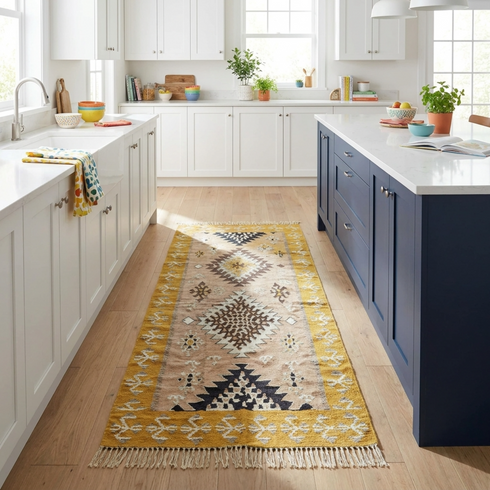 Authentic Moroccan Rug – Plush Natural Wool Area Rug with Geometric Tribal Pattern for Boho Living Room Decor