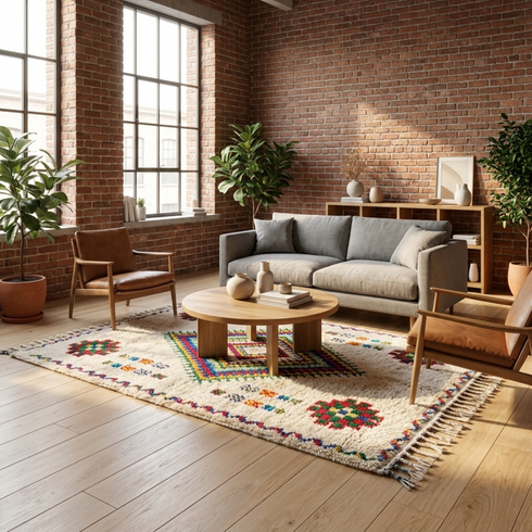 Azilal Rug – Multicolor Shaggy Diamond Wool Berber Carpet