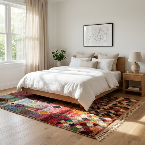 Handmade Boujaad Rug - Vibrant Bohemian Living Room Decor