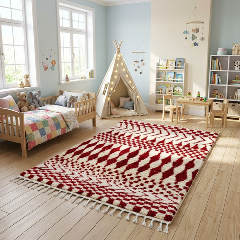 Authentic Handmade Azilal Rug – High Pile Wool Moroccan Rug with Geometric Boho Design