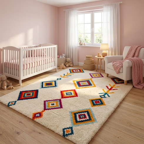 Moroccan Kilim Rug – Multicolor Flatweave Diamond Wool Area Rug