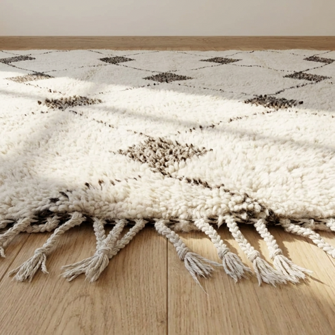 Beni Ourain Rug – Ivory High-Pile Diamond Wool Rug