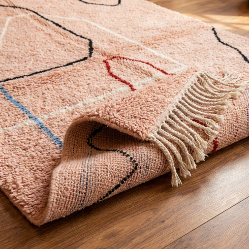 Authentic Moroccan Rug – Shaggy Plush Wool Area Rug with Modern Abstract Geometric Pattern for Boho Living Room Decor