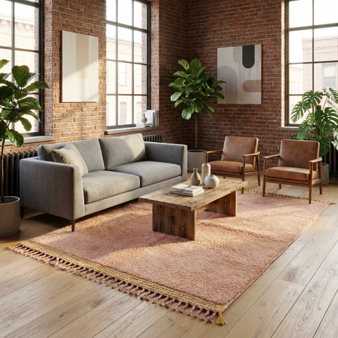 Salmon Flat-Weave Moroccan Rug | Kilim Boho Wool Carpet