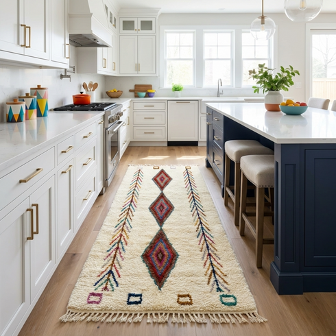 Handmade Azilal Rug – Plush Wool Boho Rug with Vibrant Geometric Moroccan Design