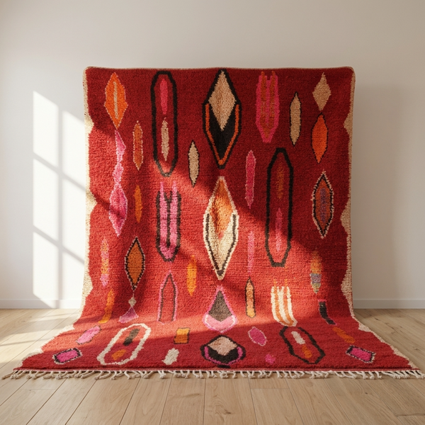 Boujaad Rug – Red Plush Abstract Wool Area Rug