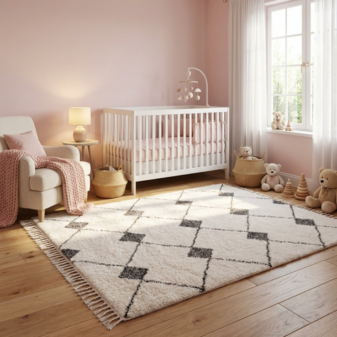 Authentic Beni Ourain Rug - High Pile Natural Wool - Modern Boho Decor