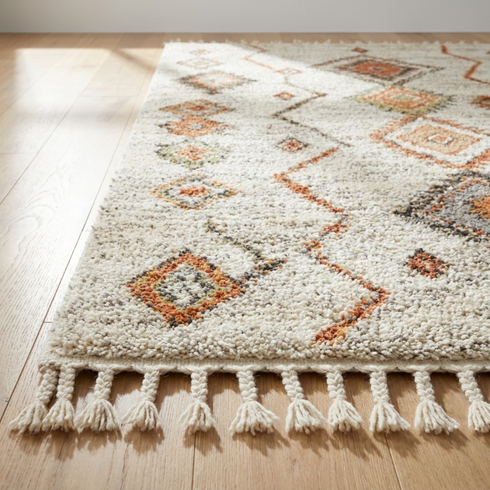 Handmade Boujaad Rug - Plush Natural Wool - Tribal Boho Living Room Decor