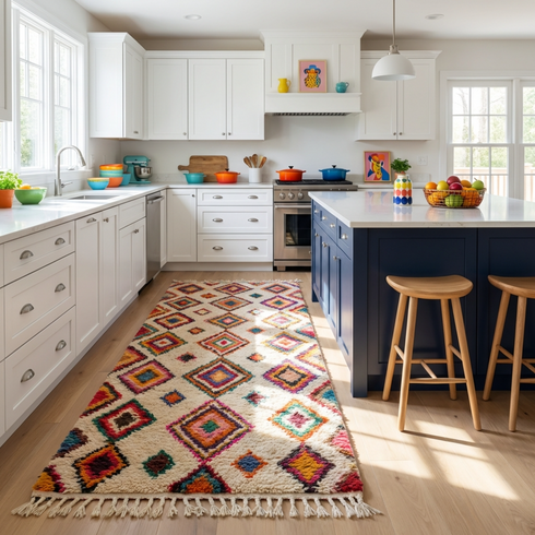 Handmade Boujaad Rug - Vibrant Bohemian Living Room Decor