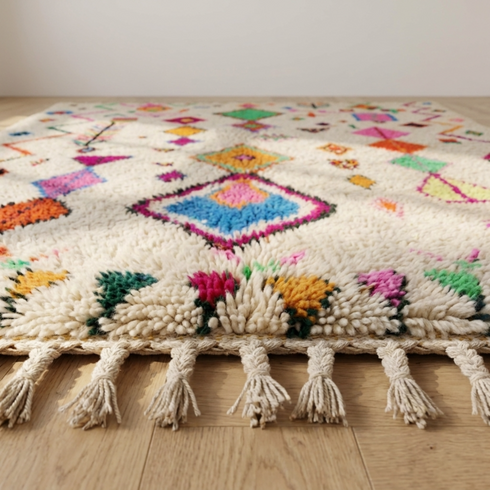 Azilal Rug – Multicolor Shaggy Diamond Wool Area Rug