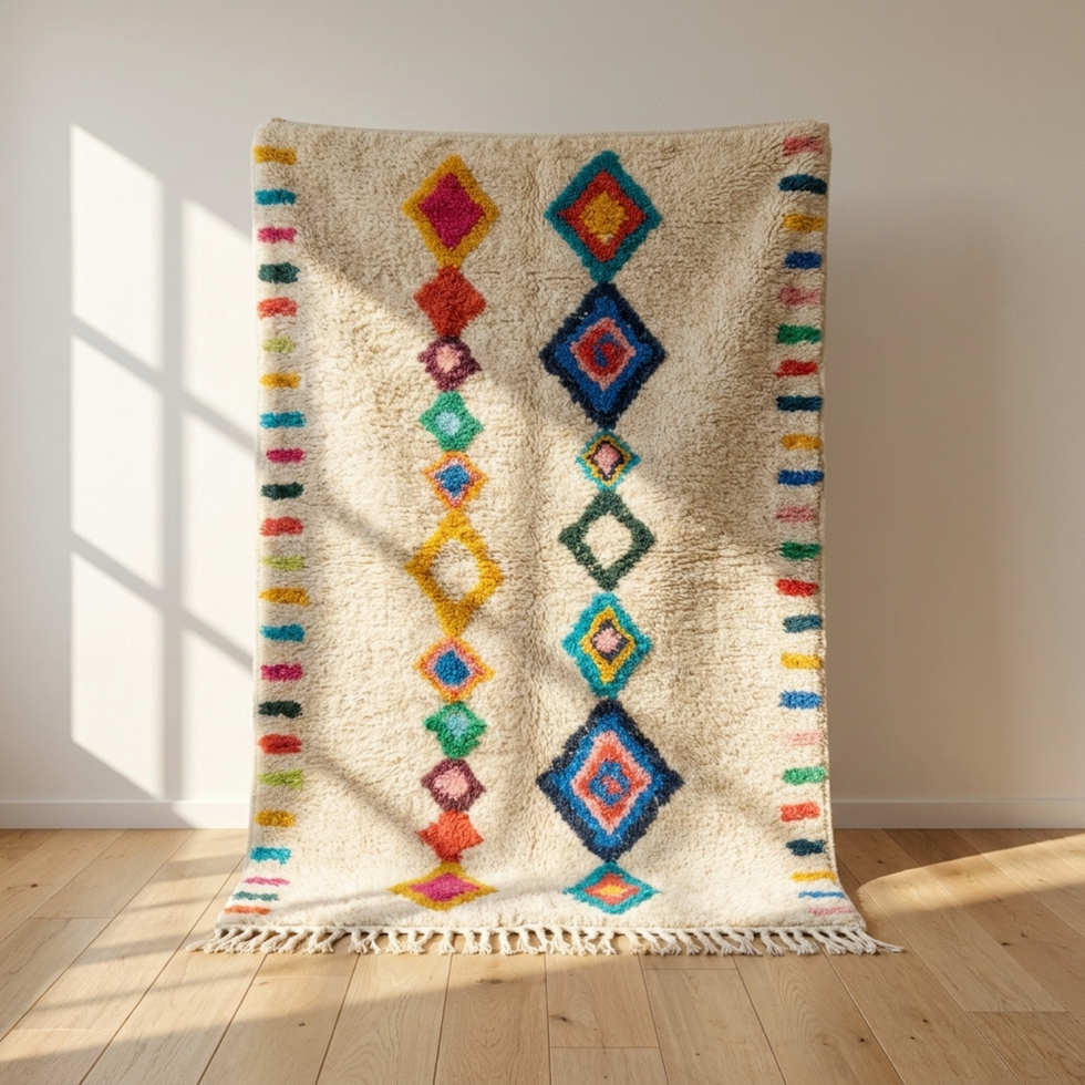 Azilal Rug – Multicolor Shaggy Diamond Wool Area Rug