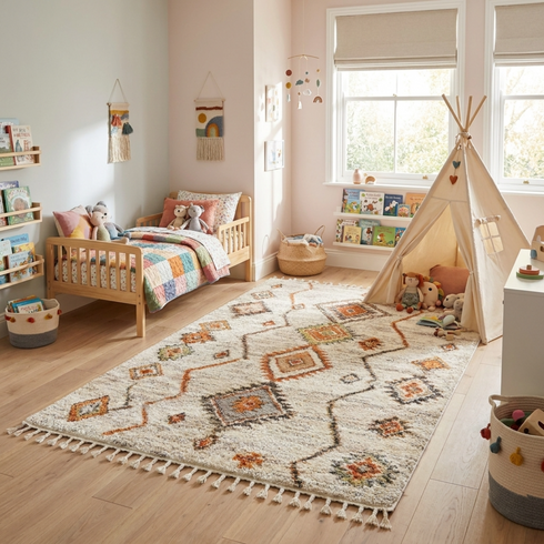 Handmade Boujaad Rug - Plush Natural Wool - Tribal Boho Living Room Decor