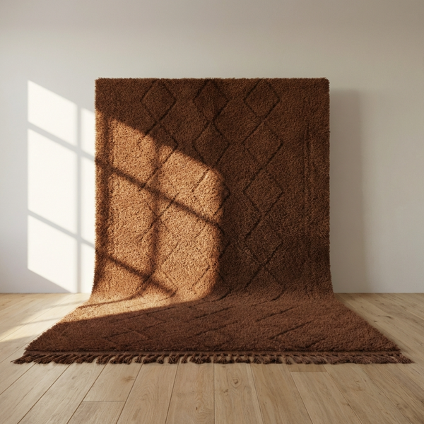 Moroccan Berber Rug – Brown High-Pile Diamond Wool Area Rug