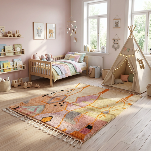 Handmade Boujaad Rug - Colorful High Pile Moroccan Wool Rug