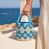 Moroccan Raffia Bucket Bag – Handmade Blue Embroidered Straw Bag