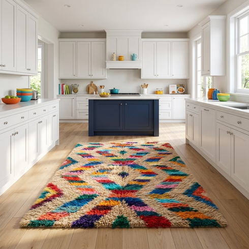 Moroccan Kilim Rug – Multicolor Flatweave Diamond Wool Rug