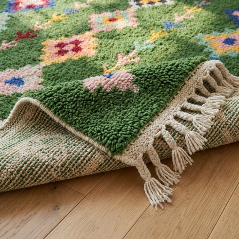 Beni Ourain Rug – Green High-Pile Tribal Wool Rug
