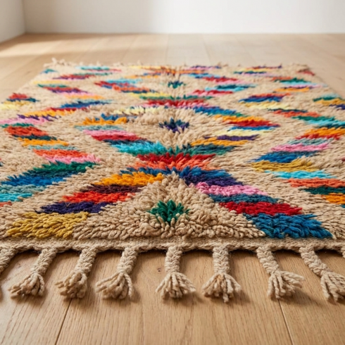 Moroccan Kilim Rug – Multicolor Flatweave Diamond Wool Rug
