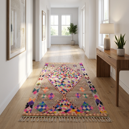 Authentic Boujaad Moroccan Rug – Artisan Handcrafted Wool Area Rug with Colorful Geometric Tribal Pattern