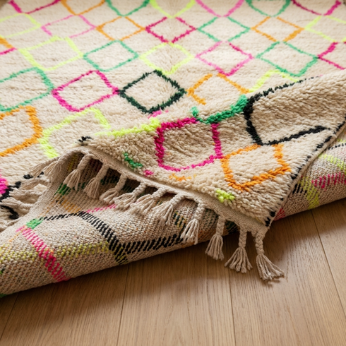 Azilal Rug – Multicolor Shaggy Diamond Wool Rug