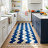 Modern Moroccan Wool Rug - High Pile Shaggy Texture - Vibrant Blue Geometric Wave Design
