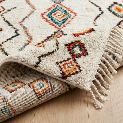 Handmade Azilal Rug - Plush Natural Wool - Vibrant Boho Living Room Decor