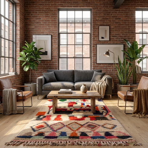 Boujaad Rug – Multicolor Plush Geometric Wool Area Rug
