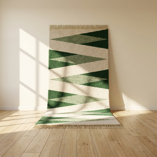 Moroccan Kilim Rug – Green Flatweave Diamond Wool Area Rug