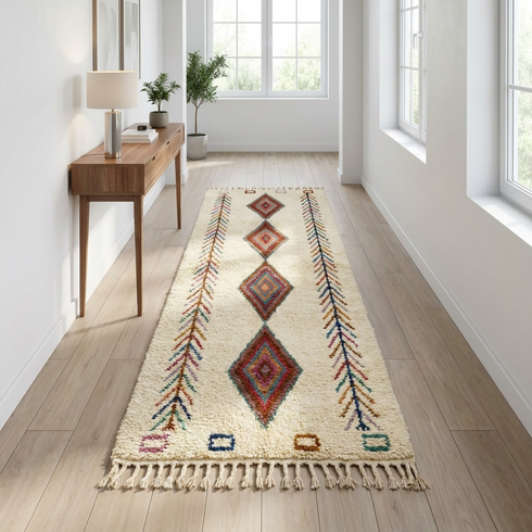 Handmade Azilal Rug – Plush Wool Boho Rug with Vibrant Geometric Moroccan Design