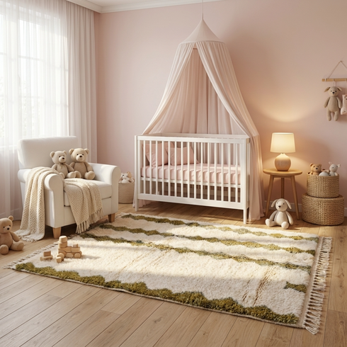 Azilal Rug – Green Shaggy Diamond Wool Rug