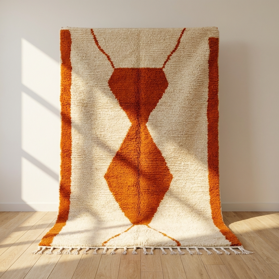Beni Ourain Rug – Orange Plush Diamond Wool Area Rug