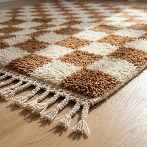 Authentic Moroccan Checkered Wool Rug – Beni Ouarain Design