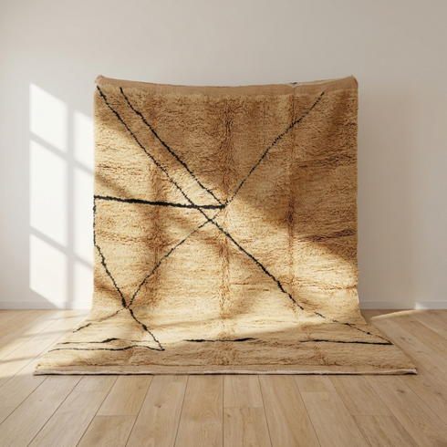 Beni Ourain Rug - High Pile Natural Wool - Abstract Geometric Pattern