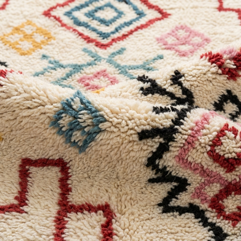 Authentic Azilal Rug - Shaggy Moroccan Wool - Vibrant Geometric Boho Decor