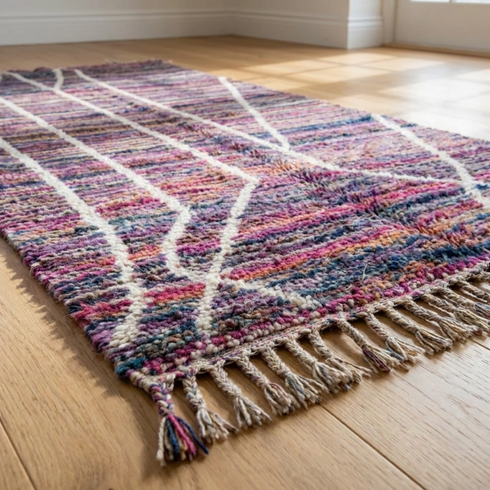 Moroccan Berber Rug – Purple Striped Wool Rug