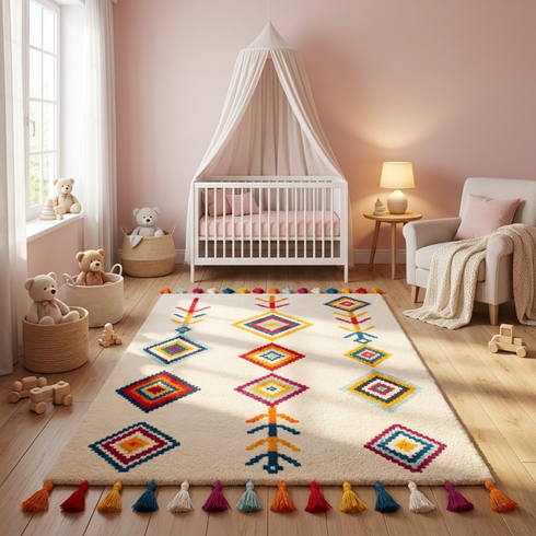 Authentic Handmade Moroccan Kilim Rug – Flatweave Wool Rug with Colorful Geometric Tribal Patterns