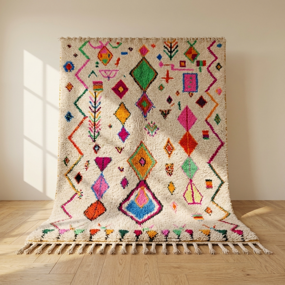 Azilal Rug – Multicolor Shaggy Diamond Wool Area Rug
