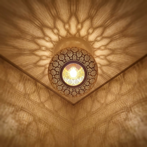 Handmade Moroccan Lamp - Gold Brass Pendant - Boho Bedroom Mood Lighting