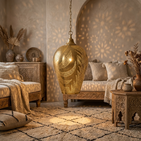 Brass Pendant Light – Moroccan Pierced Openwork