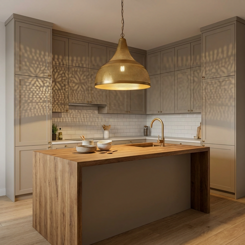 Solid Brass Perforated Finish - Boho Kitchen Island Lighting