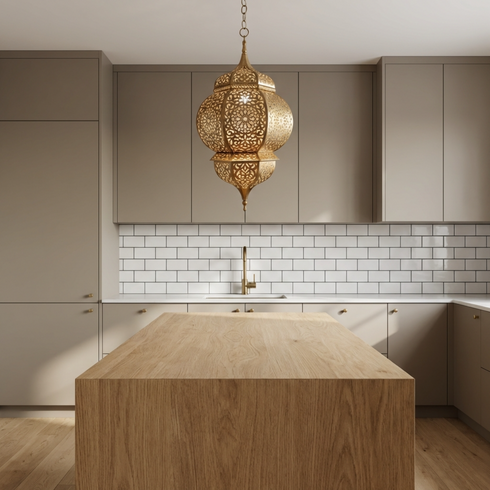 Handmade Moroccan Lamp - Gold Brass Pendant - Bedroom Mood Lighting