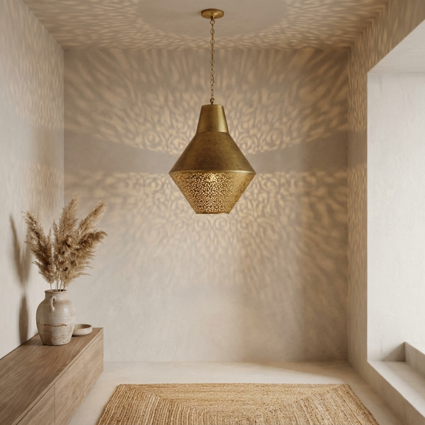 Brass Pendant Light – Moroccan Geometric Filigree