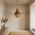 Handmade Moroccan Brass Lamp – Gold Pendant Light with Geometric Filigree Design for Kitchen Island Lighting