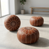 Handmade Moroccan Pouf - Brown Genuine Leather - Boho Chic Floor Seat - Hand-Stitched Embroidery