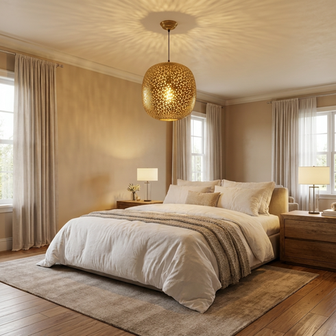 Moroccan Globe Pendant Lamp – Gold Brass Hanging Light for Kitchen Island & Boho Interiors